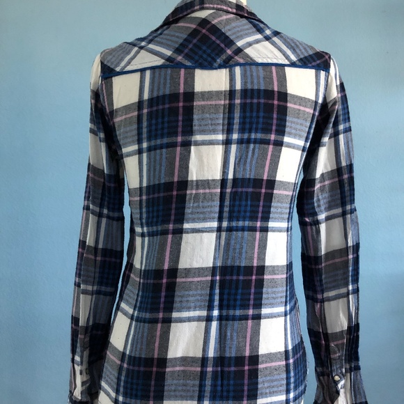 Plaid Flannel Button Down Shirt - Pearl Snaps - Size Small Petite - Mossimo - Picture 2 of 3
